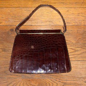 VINTAGE genuine alligator frame bag with Leather